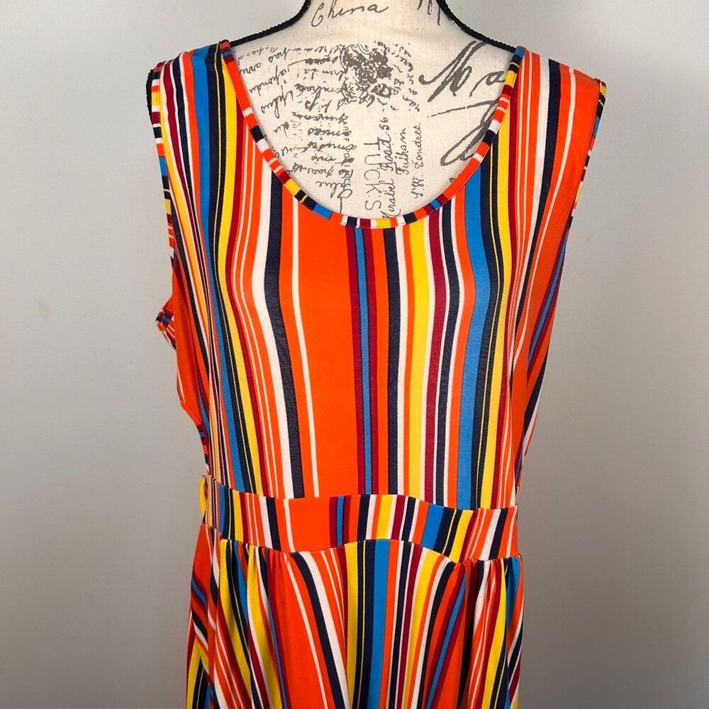 Rouge Collection Maxi Dress Womens 2X Multicolor Stripe Cut Out Sides Back Knit - Picture 2 of 12